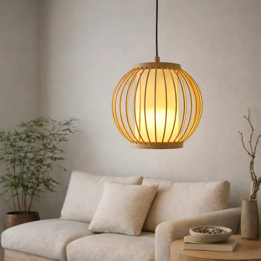 Japandi Small Lantern Bamboo Pendant Light Shade for Bedside | Minimalist Design – M11