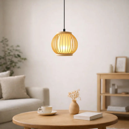 Kit abat-jour lanterne Japandi en bambou pour chevet | Design minimaliste – M11/E10