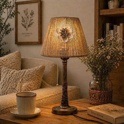 Kit d'abat-jour empire rustique en corde à faire soi-même | Petit abat-jour de lampe de table naturel avec motif floral