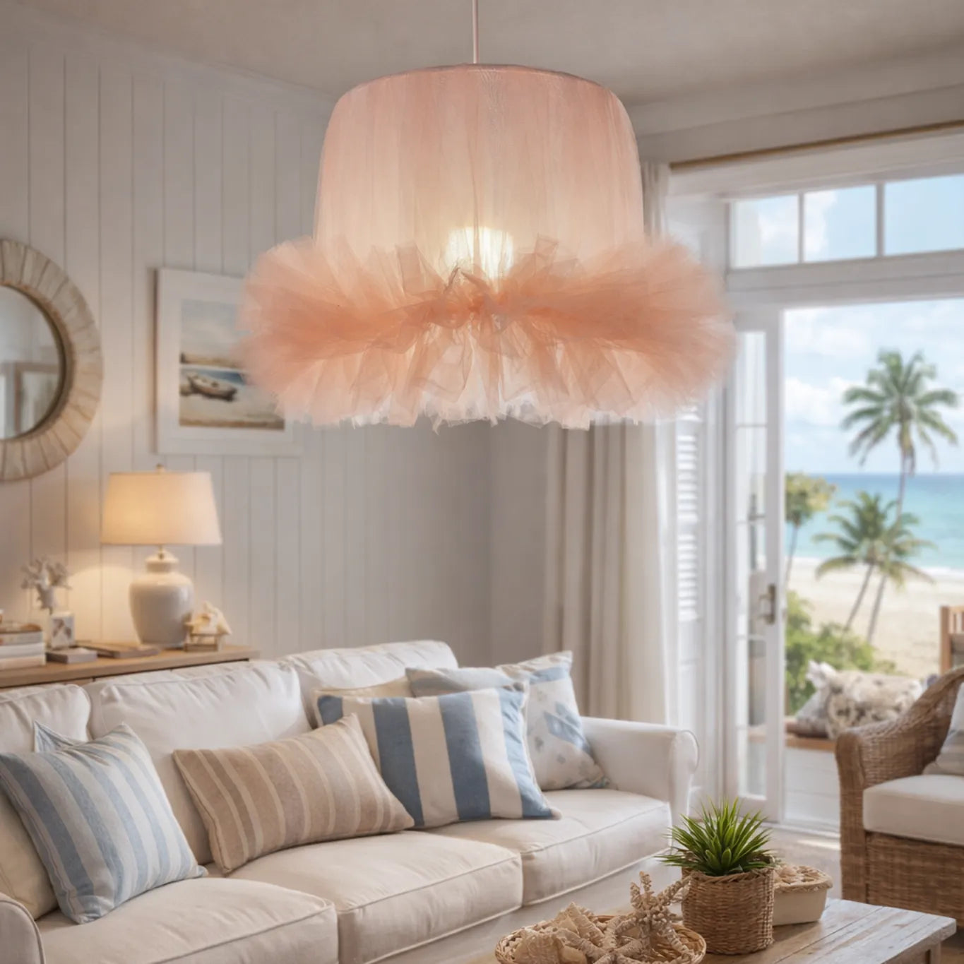 Coquette Ballerina Tulle Pendant Light Shade | Pink DIY Farbic Lampshade Kit