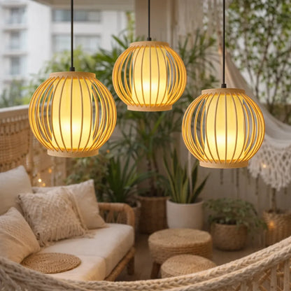 Kit abat-jour lanterne Japandi en bambou pour chevet | Design minimaliste – M11/E10