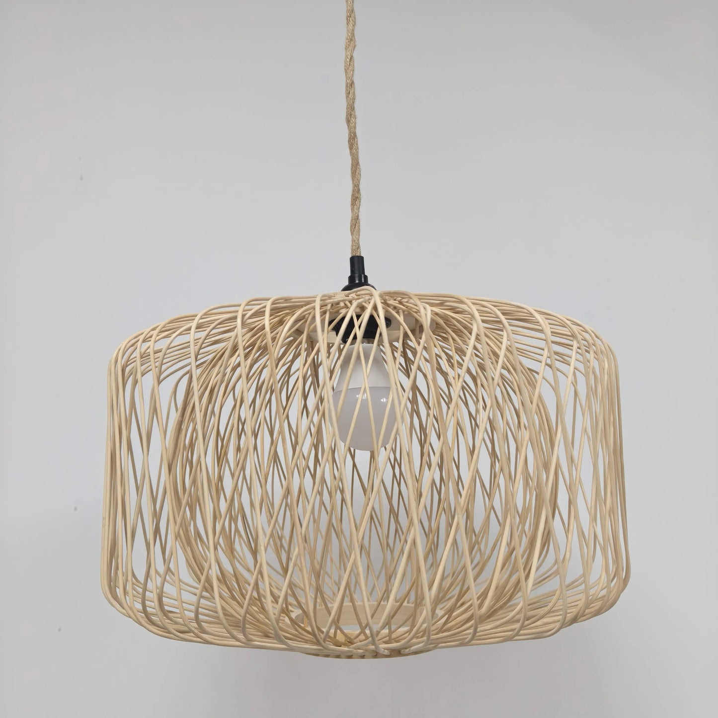 Natural Woven Cage Bamboo Pendant Light Shade | Boho Hanging Lamp – E26/E27/M11