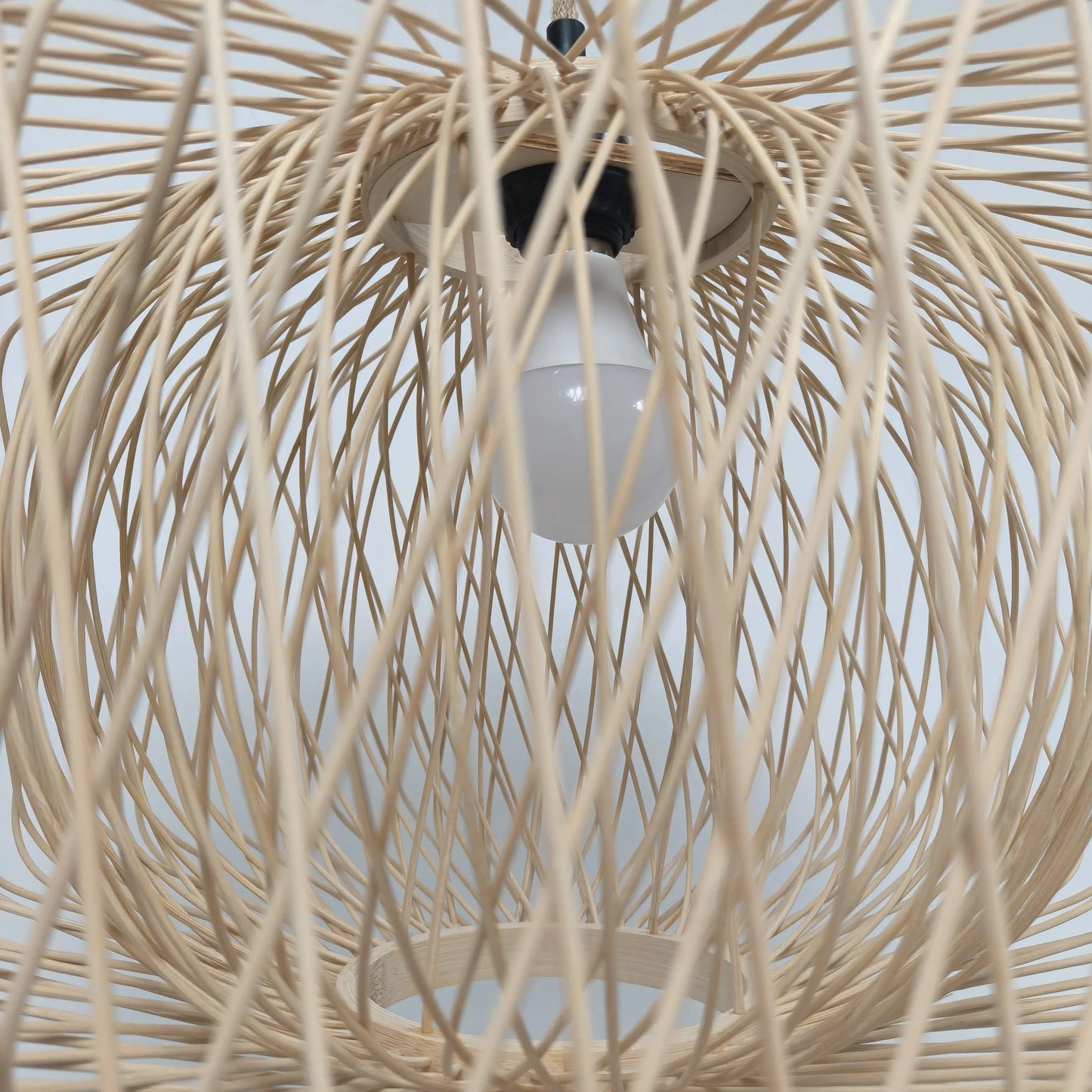 Natural Woven Cage Bamboo Pendant Light Shade | Boho Hanging Lamp – E26/E27/M11