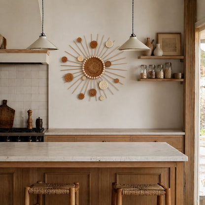 Sonnenstrahl Boho Wanddeko | DIY Wandbehang aus geflochtenem Rattan (38 cm)